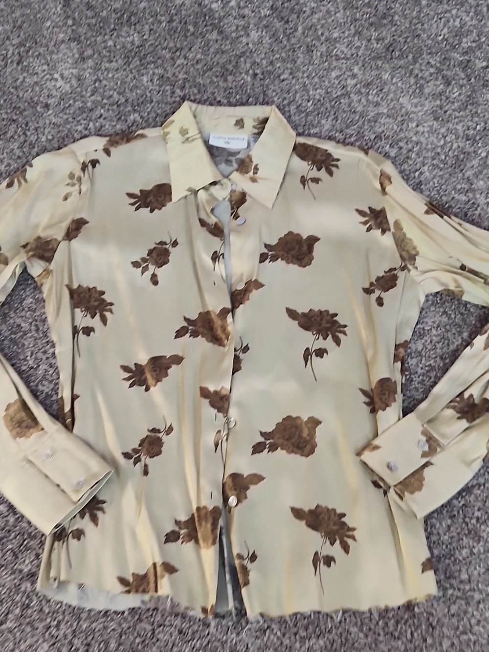 kathy ireland Cream Blouse with Brown Floral Accents